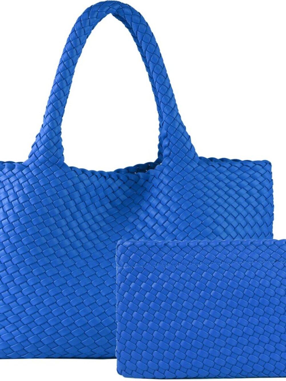 Blue Woven Tote Bag for Women Vegan Leather Handwoven Bags with Small Purse